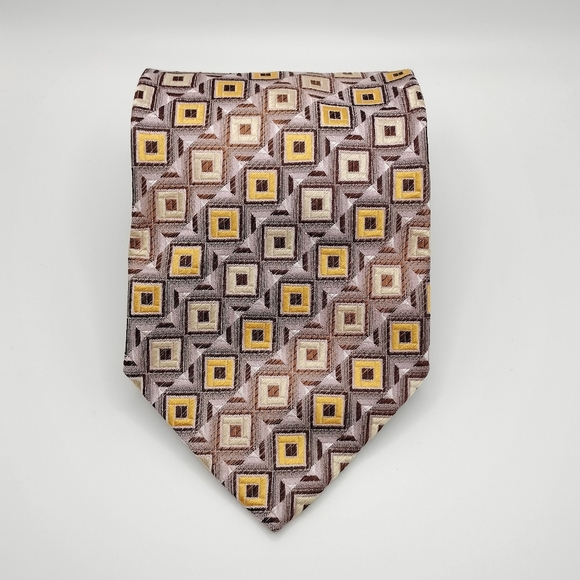 Luciano Gatti Elite Geometric Patterned Tie Necktie Silk Lilac Brown Gold Formal - Picture 1 of 10